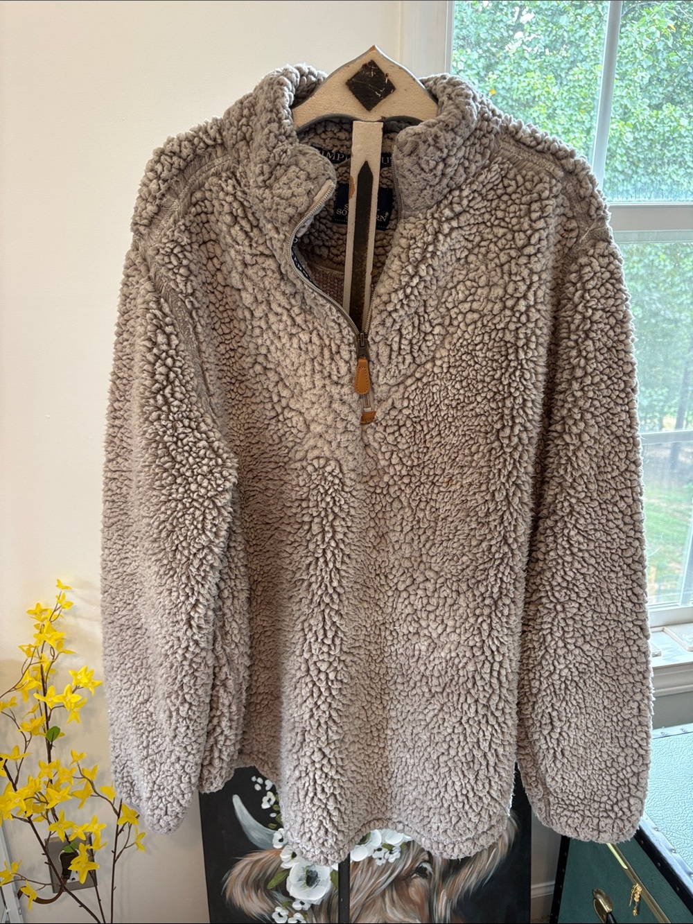 Simply Southern Plush Sherpa Pullover Jacket - Light Taupe